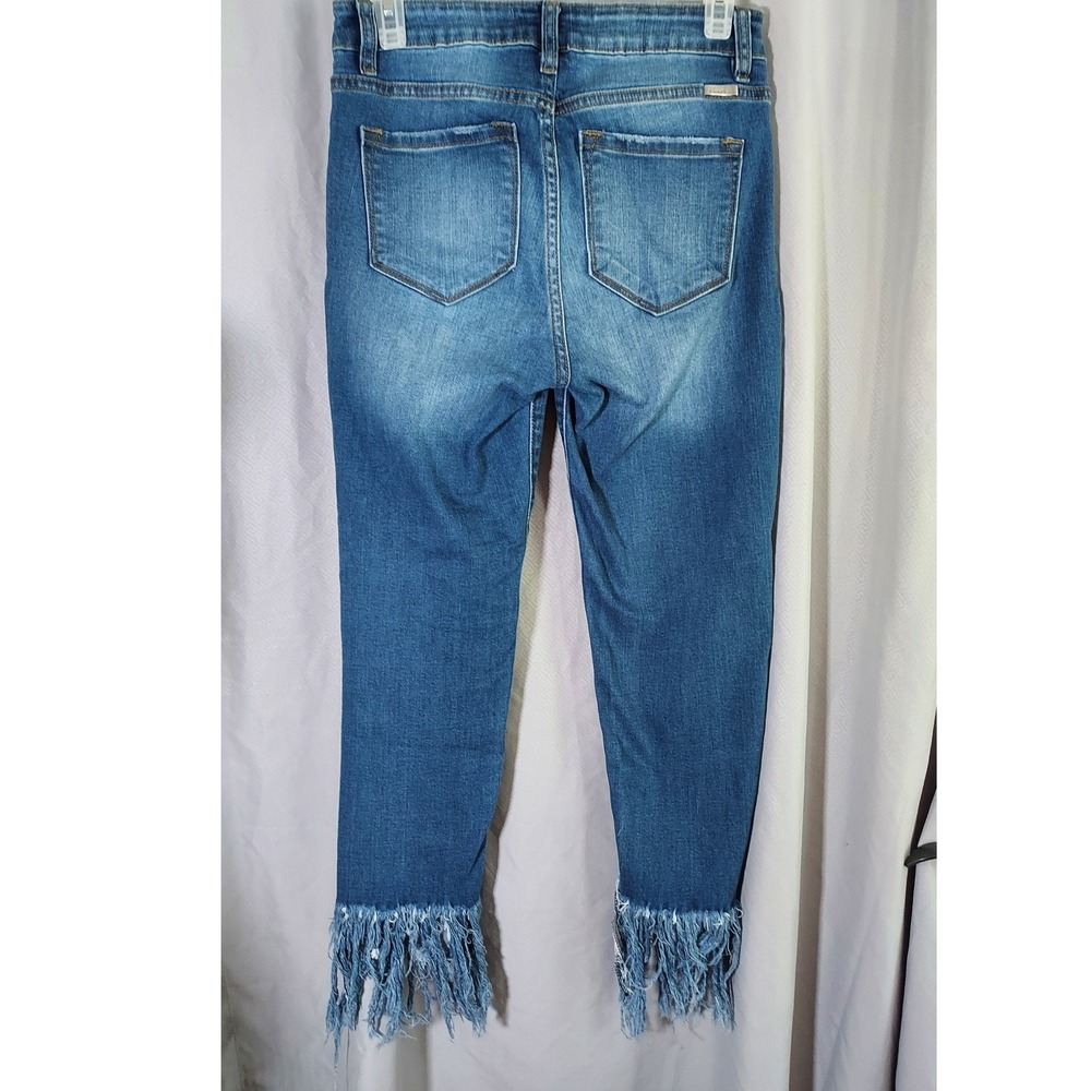 KanCan Skinny Jeans Womens 27 Medium Wash Distressed Frayed Fringe Hem Mid Rise - Picture 5 of 10